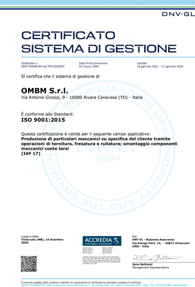 UNI EN ISO 9002 
Certification of Quality